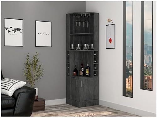 Miniatura 17 de Tuhome Syrah - Armario esquinero con dos estantes externos, estante para copas, ocho cubículos, diseño moderno para sala de estar o bar en casa