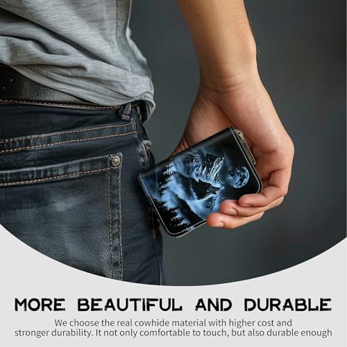 Image of Cute Credit Card Holder with Zipper, Abstract Lone Wolf RFID-Blocking Card Case Small Wallet for Women Men, Multi-slot Card Organizer Case Travel Accordion Wallet