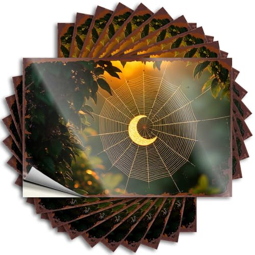 Sticker Lover Bedroom Accessories Waterproof - Golden Crescent Moon in Spider Web At Sunset Laptop...
