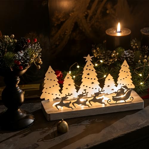 Weihnachts Teelichthalter mit Winterszene, Adventskranz aus Holz &...