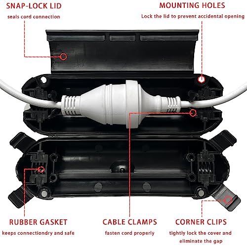 image for TOLASTO Outdoor Extension Cord Safety Cover, IP55 Waterproof Connectio