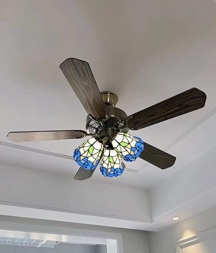 Miniatura 5 de HUIMEIJU Tonos de cristal Tiffany, tonos azules y blancos, pantallas de abanico de vidrieras, lámparas de pared, pantallas de repuesto de pantalla