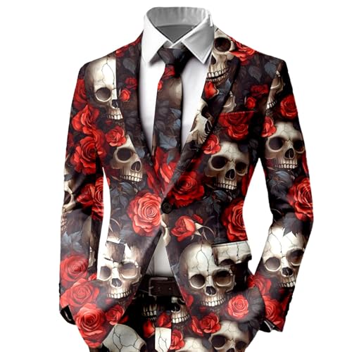Celanisai Trajes de Halloween para hombre con estampado de calaveras, 2 piezas, ajuste regular, traje cruzado para boda, traje de negocios, chaqueta y pantalones de traje, ajustados, ocio, anuzg, Z2