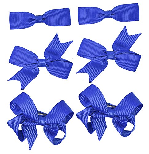 6 Clips (3 works) School Bows Girls Small Hair Grosgrain Ribbon Hair Accessories Uniform (Blue)