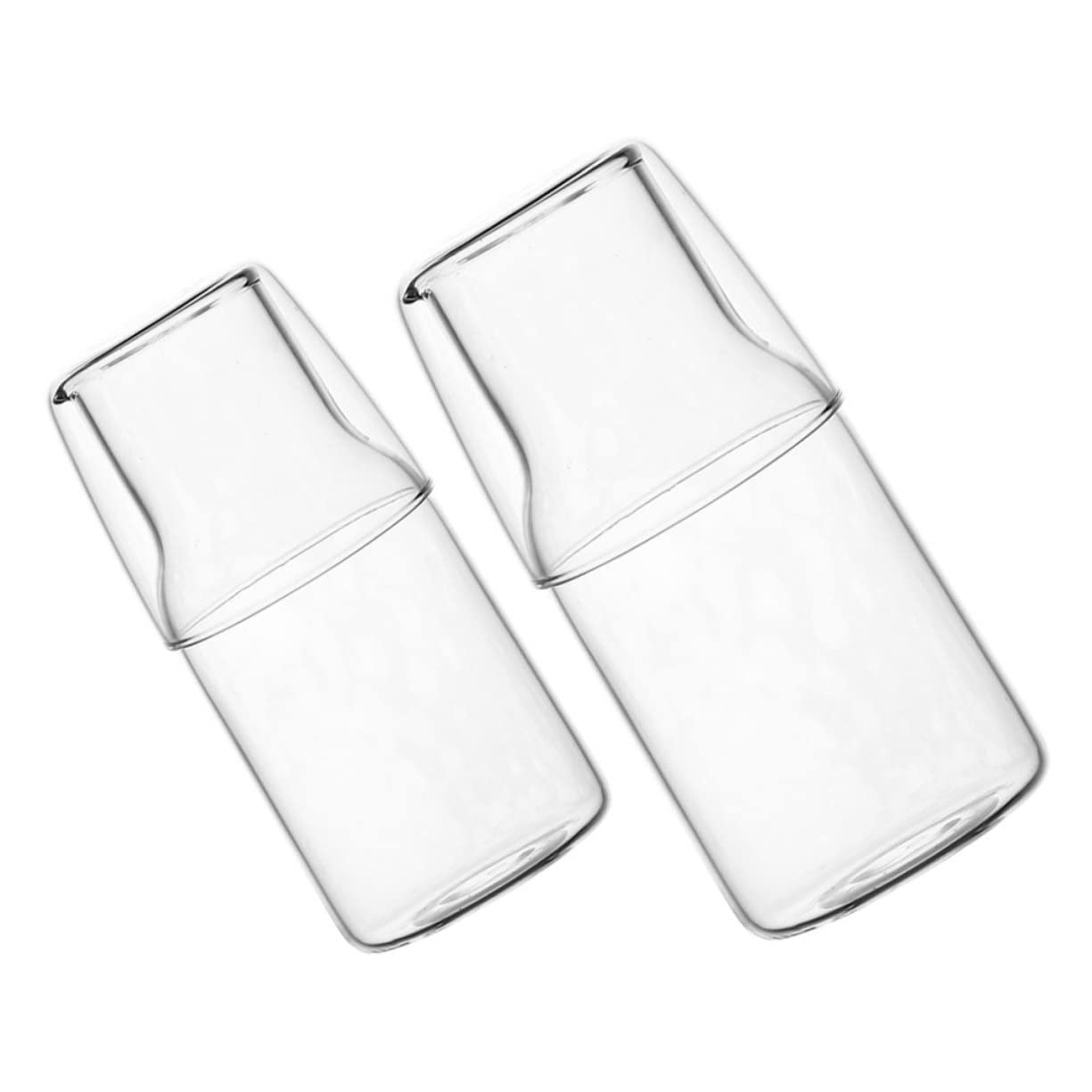 BESTYASH 2Sets Transparent Water Carafe with Cup Portable Glass Pitcher for Beverages for Bedroom and Office Use Heat Cold Resistant High Borosilicate Glass