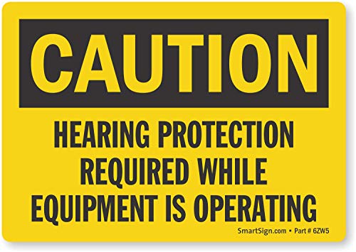 SmartSign - U1-1029-ND_5x3.5 Adhesive Vinyl OSHA Safety Sign, Legend "Caution: Hearing Protection Required", 3.5" high x 5" wide, Black on Yellow