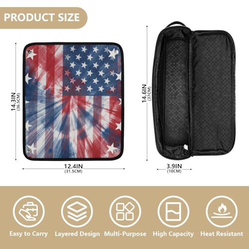 Bolsa de viaje para herramientas de cabello con tapete para planchas y secadoras, diseño de bandera americana teñida anudada en rojo, blanco y azul miniatura 4