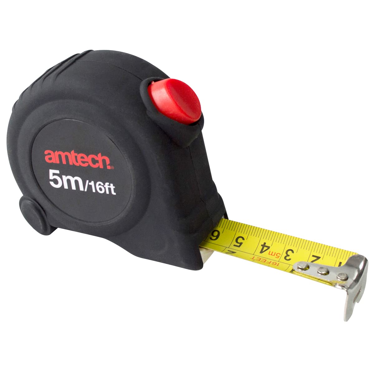 Amtech – Self-Locking Tape Measure, 5m (16ft) x 25mm Wide Blade with Metric/Imperial Markings, Quick Lock & Belt Clip, For Carpentry, Decorating & Site Measuring Tasks