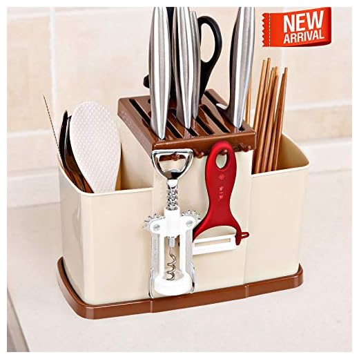 HOKIPO® Self Draining Kitchen Knife Cutlery Holder Organizer with Removable Draining Tray (Model - AR2606)