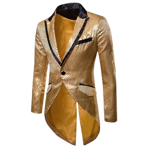 Men's Sequin Tuxedo Jacket Tails Slim Fit Tailcoat Dress Coat Swallowtail Dinner Party Wedding Blazer Suit Jackets