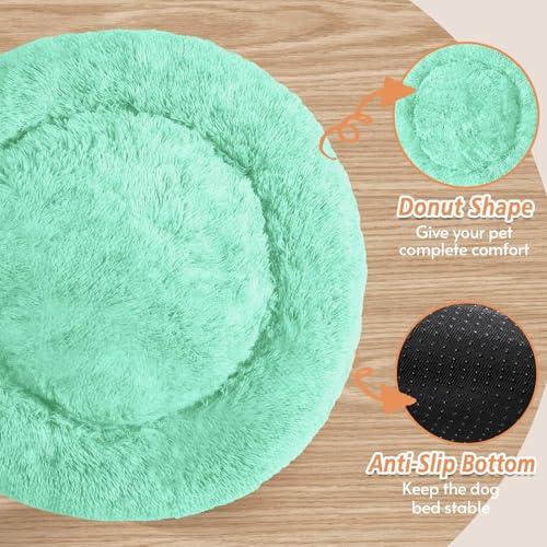 Image of JOLLYVOGUE Calming Small Dog & Cat Bed for Indoor Cats - 20 inches Washable Donut Bed for Kittens & Puppies, Anti-Anxiety Round Fluffy Plush Pet Beds (Fits up to 15 lbs, Mint Green)