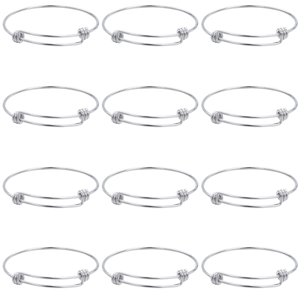 SUNNYCLUE 12Pcs Expandable Wire Bangle Wire Bangles Bracelet Stainless Steel Adjustable Silver Blank Metal Stackable Bracelets Cuff Bulk for Jewelry