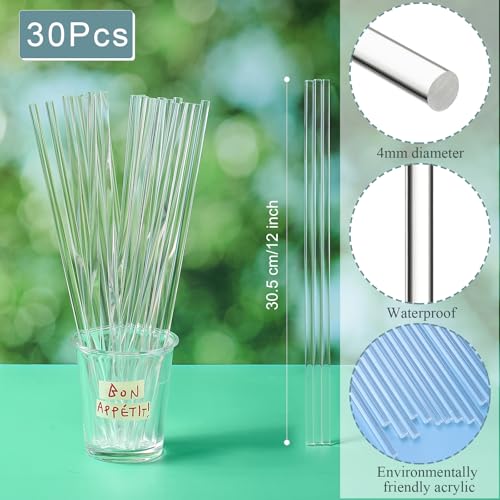 Image of Zopeal 30 Pcs 12 inch Clear Acrylic Dowel Rod for Craft,0.16'' /4mm Diameter