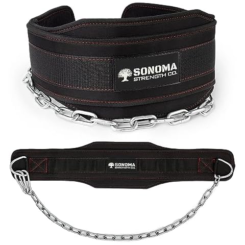 Sonoma Strength Co Dip Belt for Weight Lifting - Universal Fit Weight Belt with Chain for Men and Women - Gym Belt for Weighted Belt Pullup, Workout, Squat, Bodybuilding - Heavy Duty Steel Chain Cover