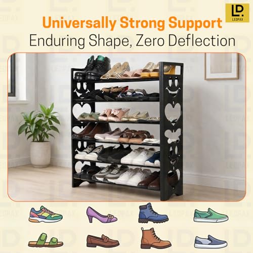 Image of LEOPAX Premium Multipurpose Shoe Rack, 6-Layer Shoe Storage Organizer, Compact Space-Saving Strong & Durable Rack for Entryway, Living Room, Bedroom & Closet - Black