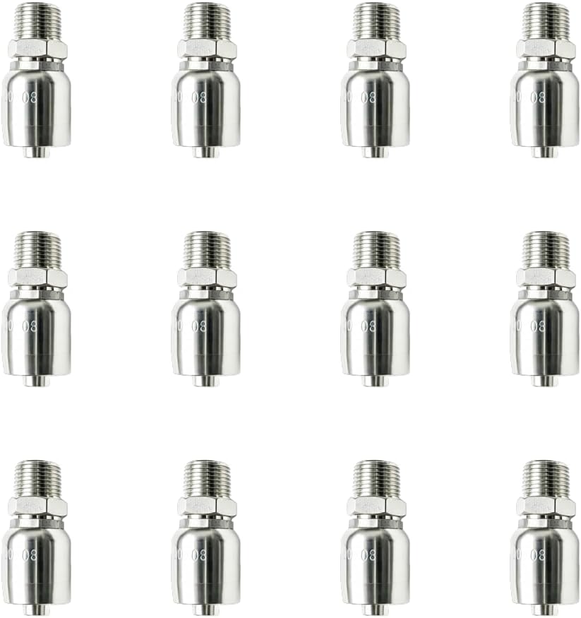 Luckstar 12-Pack Hydraulic Hose Fitting, 3/8" Hose x 3/8" JIC 37° Male, High-Strength Carbon Steel Crimp Fitting for Industrial Hydraulic Systems