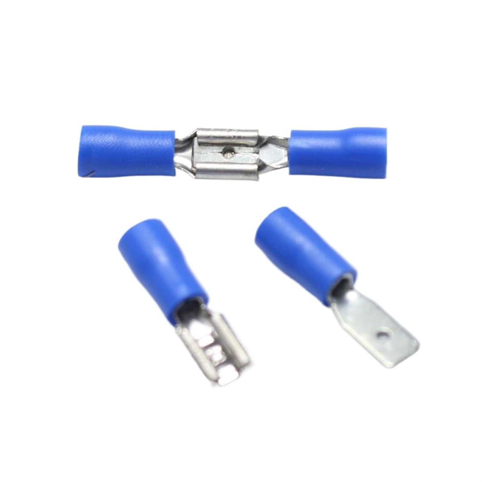 100 conectores eléctricos azules preaislados de terminal de horquilla macho + hembra de 4,8 mm for cable de 16 a 14 AWG/cable de 1,5 a 2,5 mm²