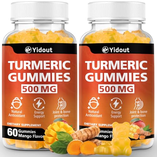 Turmeric Curcumin Gummies, Gummy with 500mg Turmeric Curcumin and Ginger with Black Pepper Extract for High Absorption,Mango Flavor (60 Count（Pack of 2）)