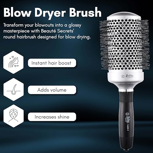 Image of Beaute Secrets Professional Round Brush for Blow Drying Ceramic Ion Thermal Barrel Brush for Precise Styling and Maximum Volume - Lightweight Round Hair Brush for Manageable Hair (54 MM)