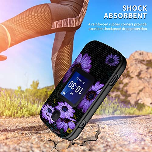 Case For Alcatel Go Flip 4 / Tcl Flip Pro/Tcl Flip Phone Case With Screen Protector, Dual Layer Anti-Slip Kickstand Heavy Duty Shockproof Bumper Slim Armor Cover Cases, Purple Flowers Blooming #TOP4