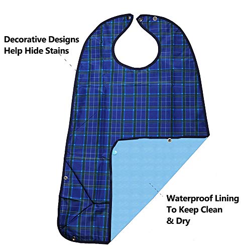 Adult Bibs For Eating (3 Pack) - Washable Reusable Waterproof Clothing Protector With Crumb Catcher - Bibs For Seniors For Eating At Mealtime 30"L X 19.5" Men/Women - Unisex #TOP2
