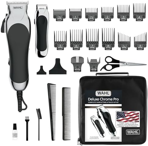 Wahl Clipper USA Deluxe Corded Chrome Pro, Complete Hair and Trimming Kit, Includes Corded Clipper, Cordless Battery Trimmer, and Styling Shears, for a Cut Every Time - Model 79524-5201M