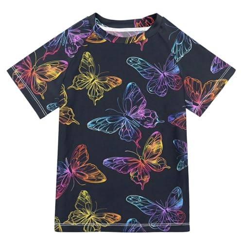 Boys Rash Guard Short Sleeve Swim Shirts for Boys Butterfly Dark Neon Sun Protection 7-8T