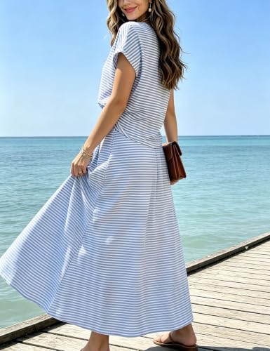 Image of Zontroldy Women's Summer 2 Piece Outfits Striped Skirt Sets Cap Sleeve Crop Top Midi Dress Matching Travel Outfits