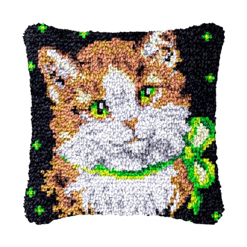 Image of bositigo Cat Latch Hook Pillow Kit for Adults & Kids, DIY Pre-Printed Canvas Craft, 17x17 Inch Decorative Cover for Sofa Cushions, Bedroom Decor (Cat Pattern 5)