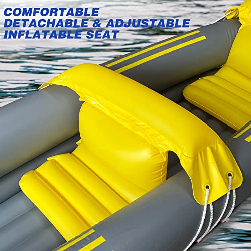 Hotmax 2 Person Inflatable Kayak For Adults Beginners Foldable Touring Kayaks Yellow Professional Series 10 Safety Independent Air Valves Canoe With Aluminum Paddle, Pump #TOP2