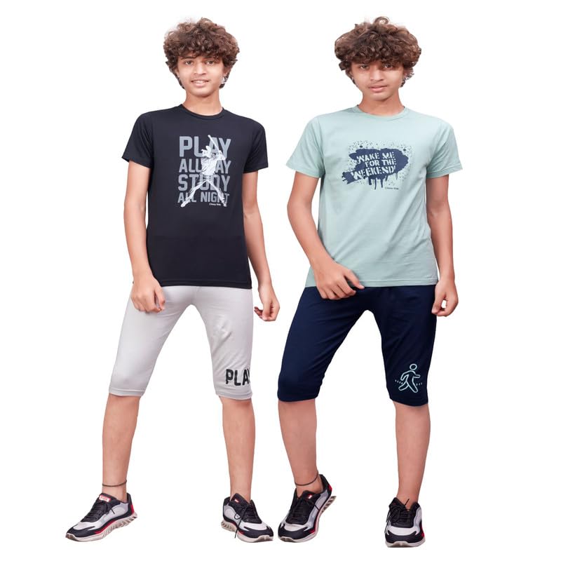 TW TEE WEAVERS Boys Nightsuits Capri Set Combo (Pack of 2)