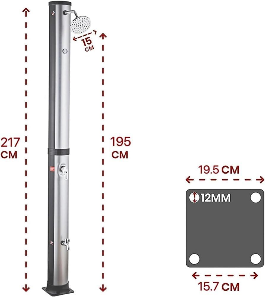 Doccia riscaldata ad energia solare per esterni, con soffione e rubinetto per doccia, design a piedi da 10 galloni, per uso domestico e commerciale
