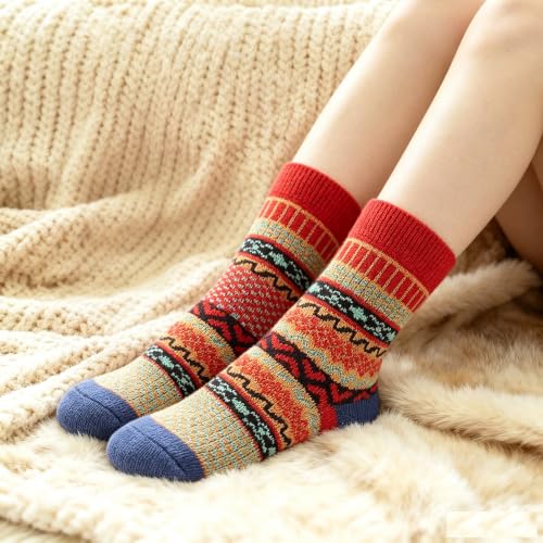 Image of Wool Socks for Women, Cozy Thermal Fall Winter Hiking Alpaca Warm Think Knit Comfy Crew Calf Socks
