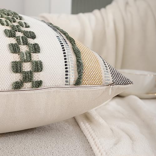 Tosleo Boho Pillow Covers 18x18 Inch Set of 2 Green Striped Chenille Throw Pillow Covers Square Decorative Pillowcases for Sofa Couch Bed Living Room Farmhouse Decor - Image 4