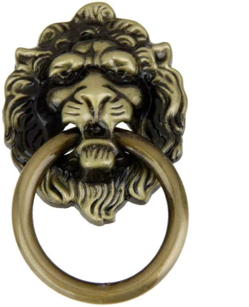 Pofet 1# 10Pcs Vintage Retro Style Door Knob Handle Cabinet Cupboard Drawer Metal Pull Ring Antique Lions Head Yellow Bronze