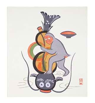 大津絵　ひょうたん鯰（2枚綴り）　軸装・箱付き 大津絵 ひょうたん鯰（2枚綴り） 軸装・箱付き