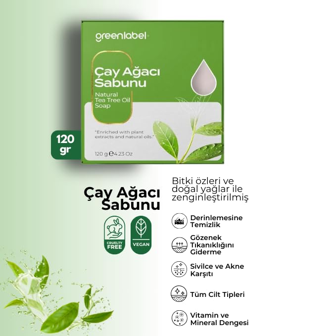 GreenLabel Çay Ağacı Sabunu Doğal Sivilce Ve Akne Karşıtı 120 Gr.