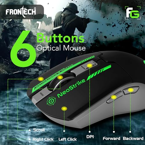 Image of FRONTECH Neo Strike Wireless Gaming Mouse with 3200DPI, Comfortable & Ergonomic Design, RGB LED Lights, 6 Buttons, in-Built Rechargeable Battery, Power & LED ON /Off Switch.(MS-0059)