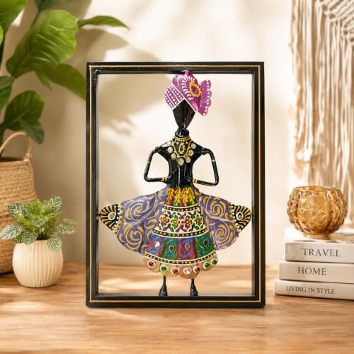 Image of iHandikart Folk Dancer Metal Wall Art for Living Room, Iron Wall Sculpture with Traditional Indian Folk Art Design, Decorative Wall Hanging for Home, Bedroom, Entryway & Office (10.5 x 8 Inch)