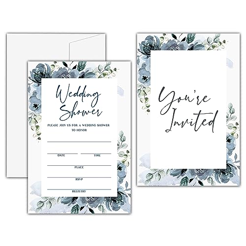 Dusty Blue Floral Wedding Shower Invitations -...