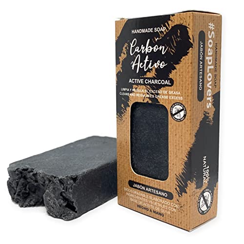 Jabón Natural de Carbón Activo - Jabon de Manos, Cuerpo, y Cara Limpiador Piel Grasa, Pastilla...