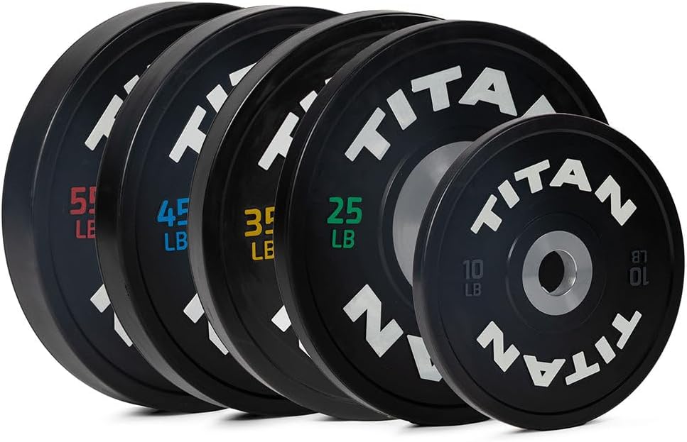Titan Fitness Black Elite Olympic Bumper Plates, Competition Weight Plates, Rubber w/Steel Insert, Sold as Pair or Individually