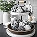 Black and White Fabric Wrapped Decor Balls, Set of 8 – 2.5 Inch Handmade Bowl Filler, Neutral Home Décor for Dough Bowls, Trays, Centerpieces