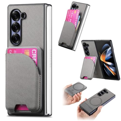 Étui portefeuille Galaxy Z Fold 5 gris amovible en cuir