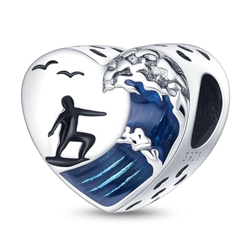 Dog Cat Ballet Sister Family Mother Daughter Charms Bead Pendant 925 Sterling Silver Compatible With Pandora Charm Moments Bracelet (Surf Ocean Sea Surfer Heart)