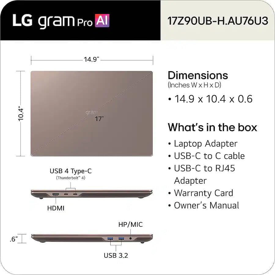 Image of LG gram Max 17 Inch Touchscreen Laptop, Intel Core Ultra 7 355, 32 GB RAM, 4 TB SSD, WQXGA IPS Display, WiFi 7, Thunderbolt 4, Backlit KB, AI Copilot+ PC, Lightweight Business Notebook, Windows 11 Pro