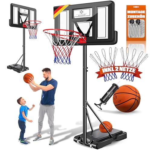 KESSER Basketballkorb Set höhenverstellbar 160-210cm Mobiler Basketballständer mit Rollen Backboard Basketball Pumpe & 2 Netzen - Indoor & Outdoor Basketballanlage für Kinder & Erwachsene Schwarz