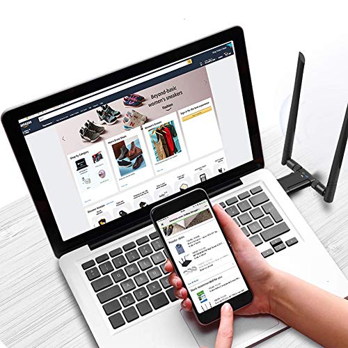 AQOTER Adattatore WiFi Wireless, Chiavetta WiFi USB 3.0 1200Mbps 5dBi 2.4GHZ/ 5.8GHZ, Antenna Dongle Dual Band Wireless Adapter WiFi per Desktop PC Mac Compatibile con Windows XP/7/8/8.1/10 Mac OS X