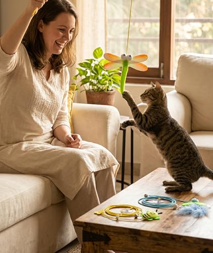 Image of 3PCS Interactive Cat Feather Toys, Indoor Hanging Retractable Cat Toy, Self Play Toys Make Fun Excecise