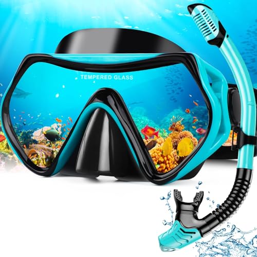 Hydomi Snorkel Set for Adults – Comfortable Leak-Proof Mask with Anti-Fog Tempered Glass, 180° Panoramic View & Dry Top Snorkel, Adjustable Diving Set for Holiday & Beach